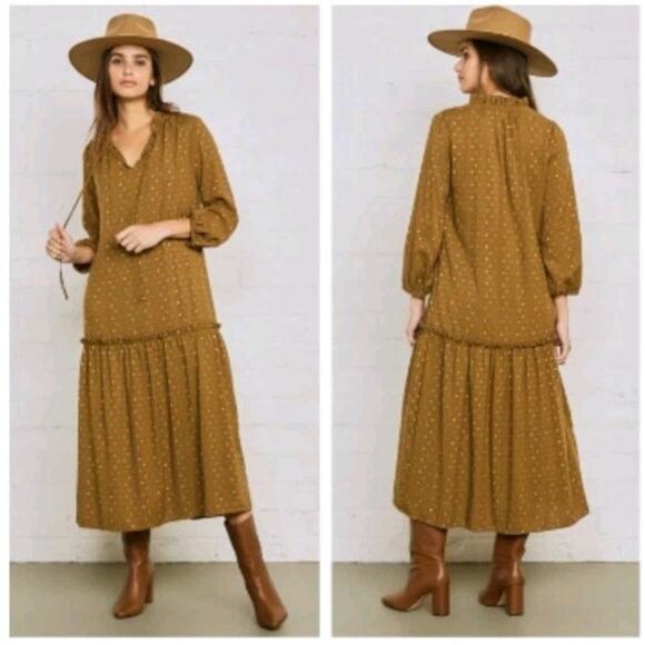 Rachel Pally Gail Printed V-Neck Long Sleeve Drop-Waist Maxi Dress Size Small - Picture 1 of 9